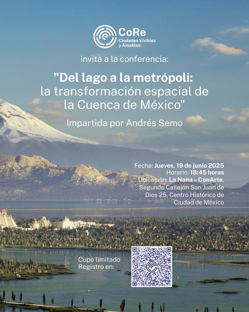 🗓️ Jueves, 19 de junio | 18:45 h
📍 <a href="/lananaconarte/">La Nana</a> 
🎟️ Entrada libre con registro 👉 bit.ly/4kAuVQ2
🌊 ¿Cómo se transformó el lago de Tenochtitlán en la megalópolis actual?

Conferencia visual con <a href="/semo_dron/">Andres Semo</a>