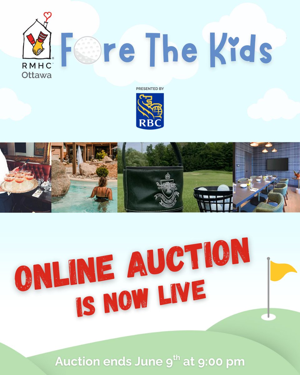 Our "Fore The Kids" online auction is now LIVE! Bid on these amazing prizes, donated all in support of helping the families who stay at RMHC Ottawa. Auction ends June 9th @ 9 pm. 

Click the link in our bio or visit: 32auctions.com/ForetheKids25