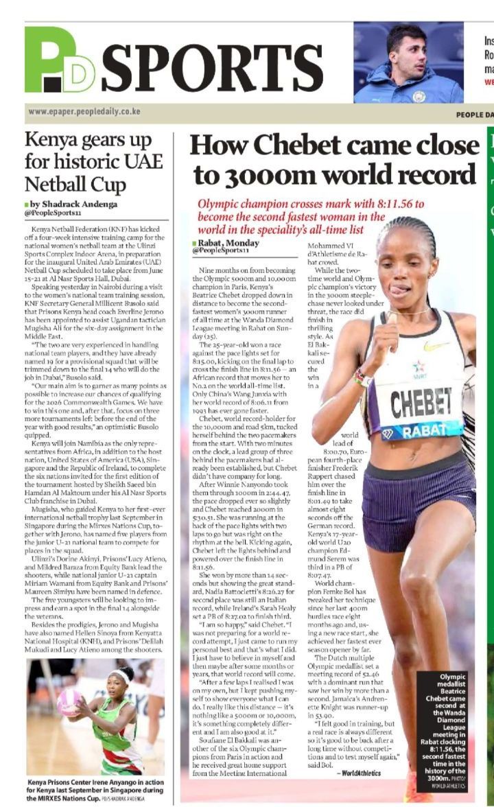 Tuesday <a href="/PeopleDailyKe/">PEOPLE DAILY</a> , Get to read more on Kenya's Women's Netball National team is gearing up for the inaugural UAE Netball Cup in Dubai