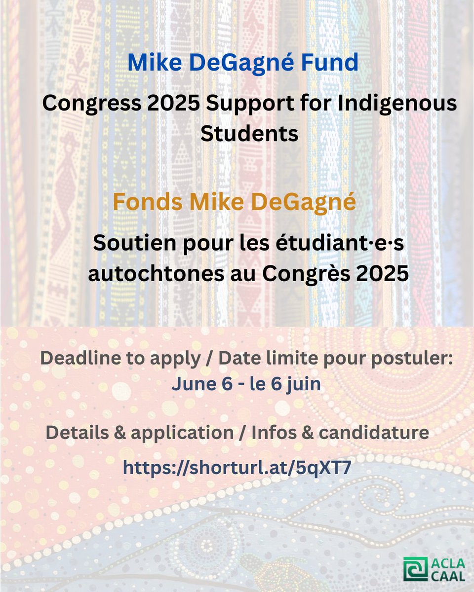 𝐏𝐨𝐬𝐬𝐢𝐛𝐢𝐥𝐢𝐭𝐞́ 𝐝𝐞 𝐟𝐢𝐧𝐚𝐧𝐜𝐞𝐦𝐞𝐧𝐭!
The Mike DeGagné Fund offers support for Indigenous students to attend Congress 2025.
Apply here: fhss.swoogo.com/fondsmikedegag…
Date limite: le 6 juin