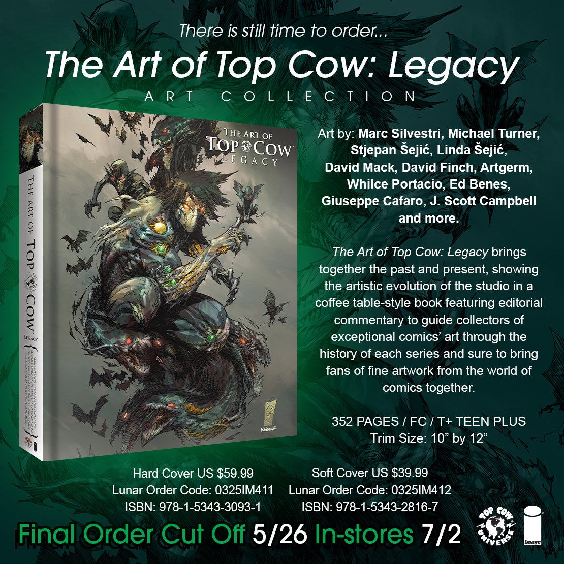 Today is the last day to order via your LCS. THE ART OF TOP COW: LEGACY Here are a couple spreads for your reference. We opted for very fancy paper so this one is going to be heavy. Like, if you could put legs on it it could be a coffee table heavy. 10" by 12" and 352 pgs