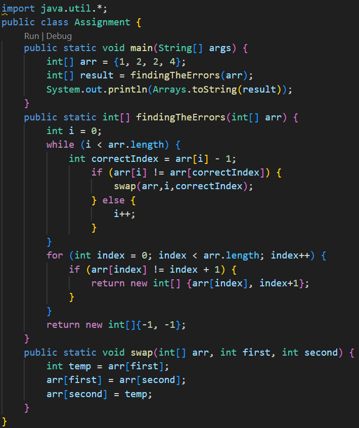 ShaliniBaghel08's tweet photo. Set MisMatch.
Output :- [2, 3]
#cyclesort #java #DSA https://t.co/6X4Am529in