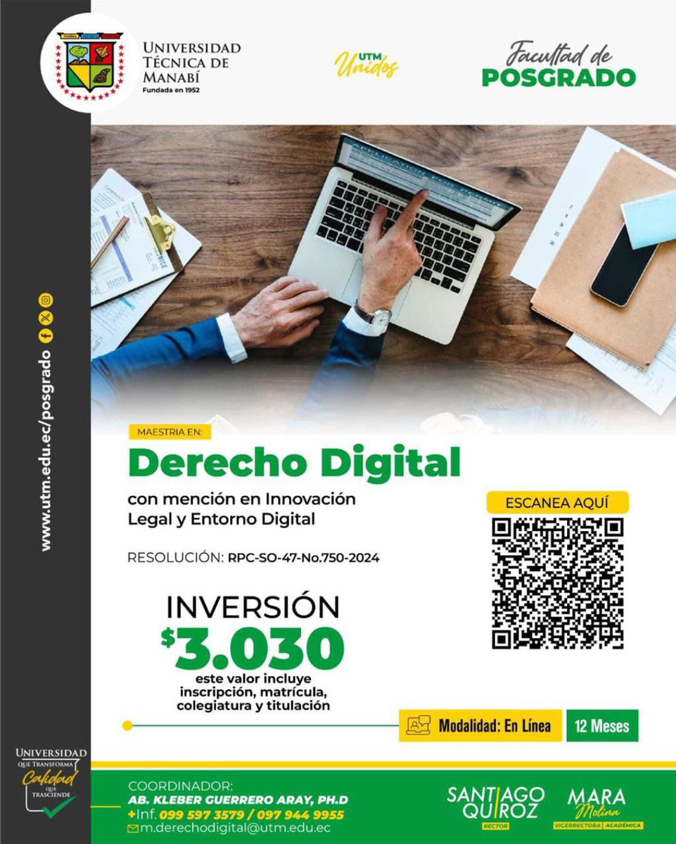 Una opción muy interesante para profesionales del Derecho, más información 0995973579  ⚖️
<a href="/UTMManabi/">Universidad Técnica de Manabí</a>
