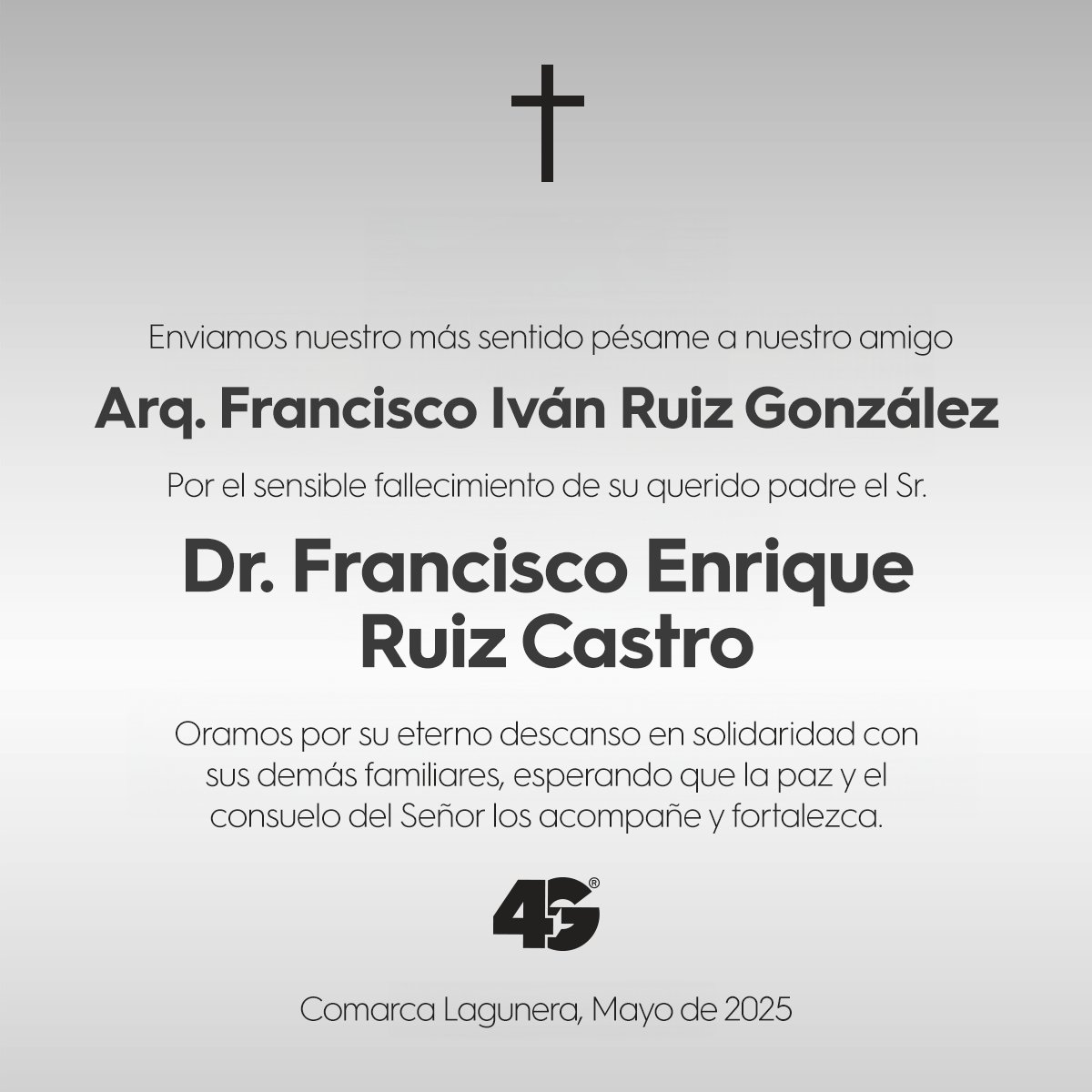 4Goficial's tweet photo. Con profunda tristeza nos unimos a la pena de nuestro querido amigo Arq. Francisco Iván Ruíz. Que encuentre consuelo en los bellos recuerdos compartidos. Lo acompañamos en su dolor. Descanse en paz. https://t.co/tmCGCMf5go