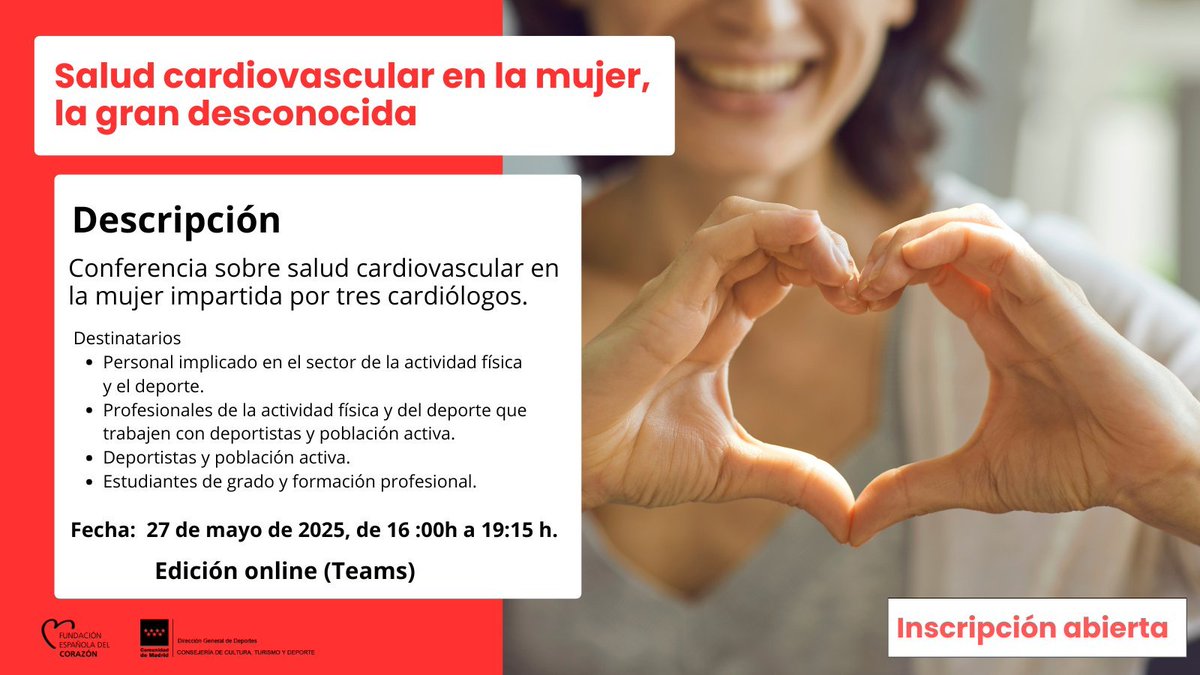 DEPORTE Y EJERCICIO: DE LA AFICIÓN A LA ADICCIÓN
🏃‍♀️No os lo puedo contar en un post
🏃‍♀️Muy alta prevalencia de adición y compulsión al ejercicio
🏃‍♀️Si quieres saber más, no te pierdas la charla de mañana: x.com/cuidarcorazon/…
#sportscardiology #deportemujer