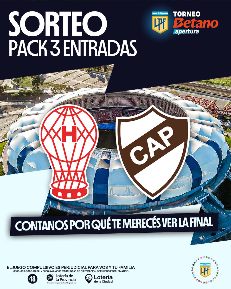¡SORTEO PARA LA FINAL! 🎟️
Ganate 3 entradas para Huracán vs. Platense por la final del #TorneoBetano 🔥

1️⃣ Like + RT
2️⃣ Seguir a @betano_arg y <a href="/MundoQuemero/">MundoQuemero</a> 
3️⃣ Comentá por qué te las merecés👇

El 28/5 anunciamos al ganador.
¡Suerte! 🍀