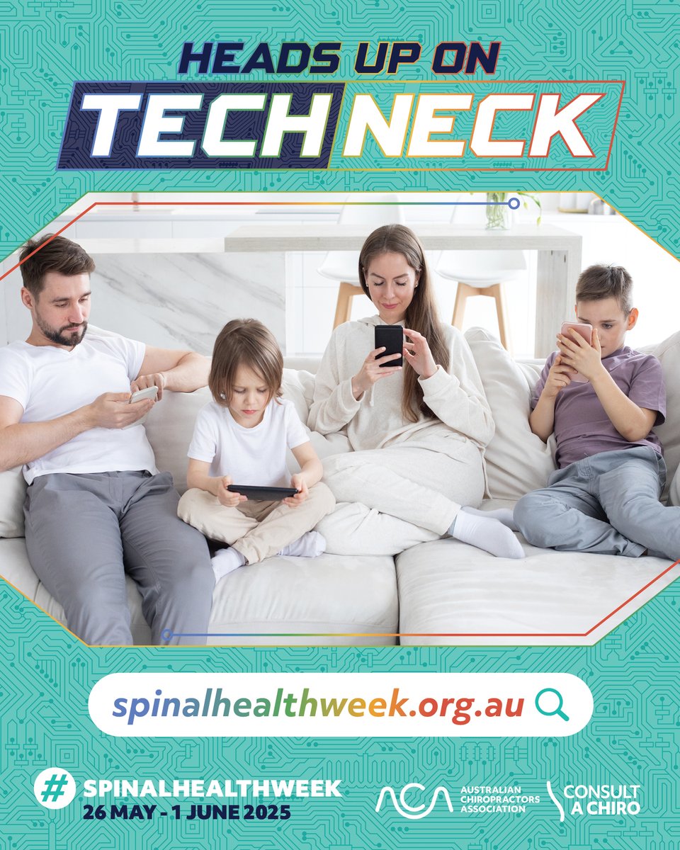 📱👧Kids &amp; Parents Get The Heads Up On Tech Neck! 👨‍👧‍👦👩‍👧‍👧
More screen time means more kids are at risk of this growing spinal health issue caused by poor posture + forward head tilt. #AdjustYourThinking &amp; get the #HeadsUpOnTechNeck this #SpinalHealthWeek 👉 SpinalHealthWeek.org.au