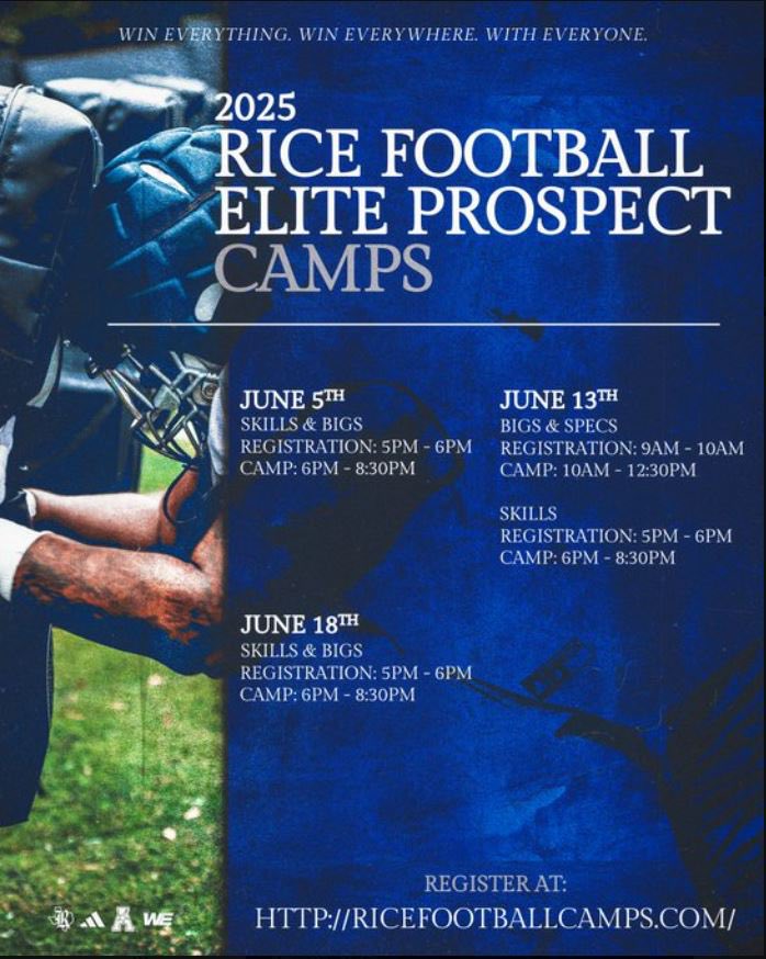 Thank you <a href="/RiceFootball/">Rice Football</a> for the camp invite!!
<a href="/CoachKay713/">Jon Kay</a>