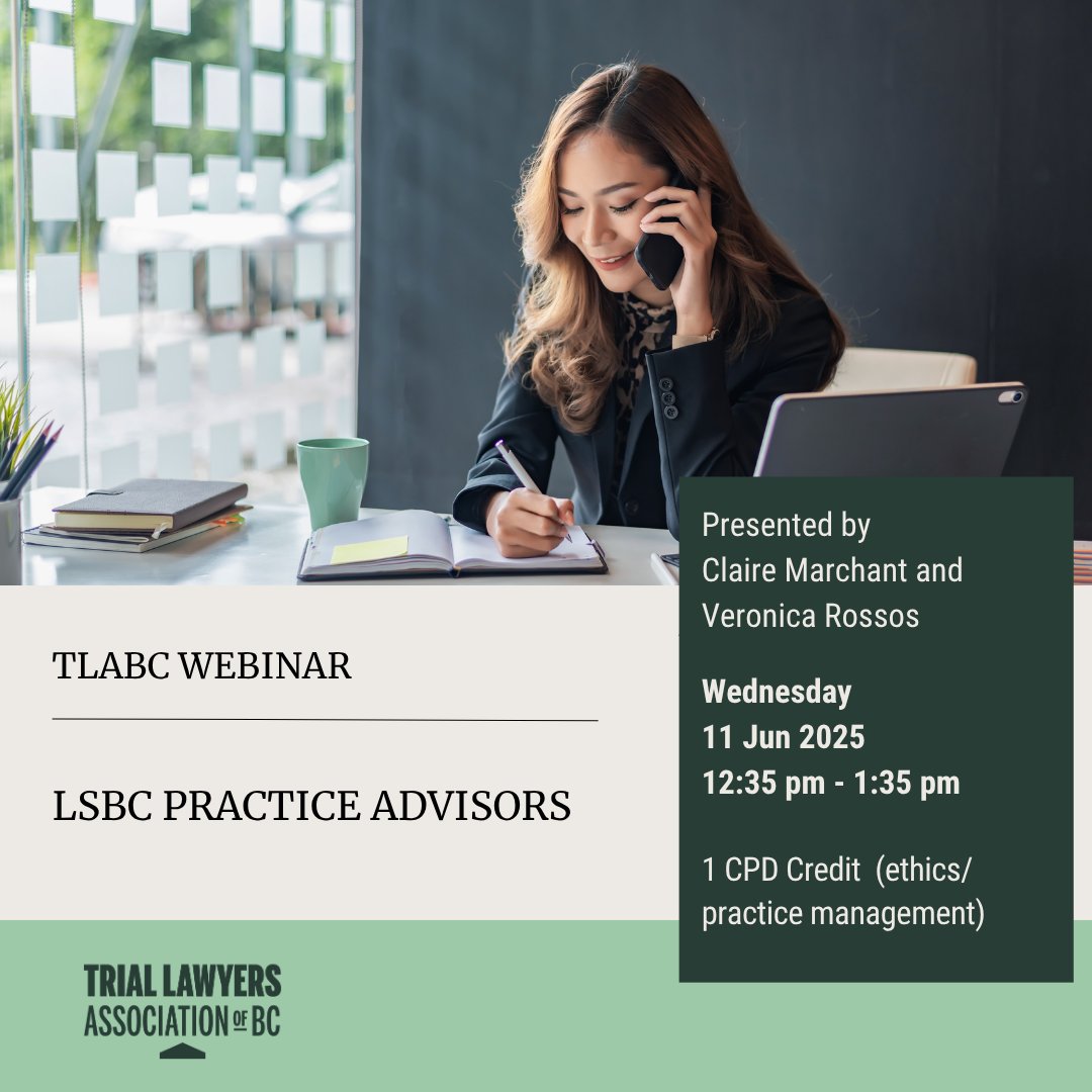 Being a lawyer comes with unique challenges and the Law Society of BC’s Practice Advisors are here to guide you. In this webinar, Practice Advisors will discuss the different resources offered to lawyers and articled students. Register to attend tlabc.org/2025_LSBC