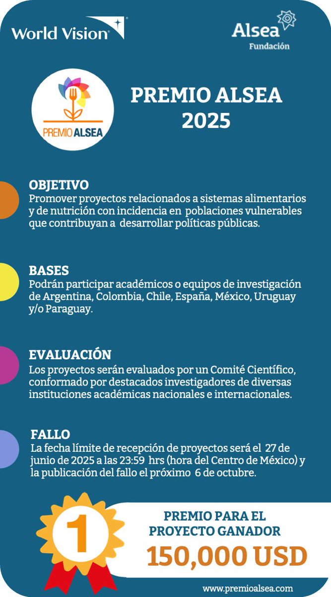 ¡Tu proyecto puede ser el cambio que el mundo necesita! 🍎 Participa en la 4ta edición del #PremioAlsea2025 y ayuda a transformar la alimentación global. 🌍🚀 ¿Listo para inspirar? Tienes hasta el 27 de junio. Consulta las bases aquí: premioalsea.com #FundaciónAlsea
