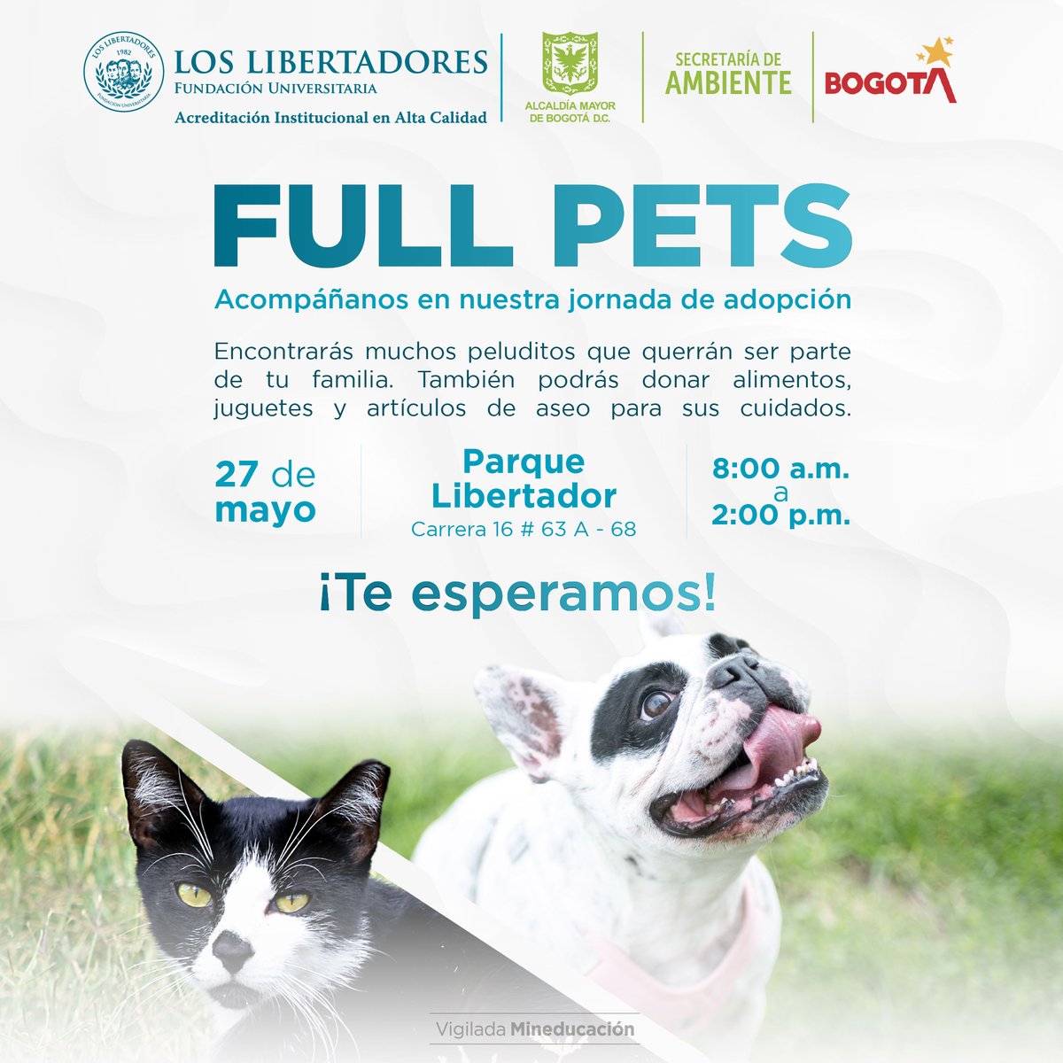Los Libertadores (@unilibertadores) on Twitter photo 🐾 ¡Es momento de dar amor y recibirlo multiplicado!
Este 27 de mayo acompáñanos en Full Pets, una jornada dedicada a la adopción responsable. <a href="/Ambientebogota/">Secretaría de Ambiente</a>
💚 ¡Una oportunidad para transformar vidas, incluida la tuya! #UniLibertadores #AdoptaNoCompres #Mascotas 🐾 ¡Es momento de dar amor y recibirlo multiplicado!
Este 27 de mayo acompáñanos en Full Pets, una jornada dedicada a la adopción responsable. <a href="/Ambientebogota/">Secretaría de Ambiente</a>
💚 ¡Una oportunidad para transformar vidas, incluida la tuya! #UniLibertadores #AdoptaNoCompres #Mascotas