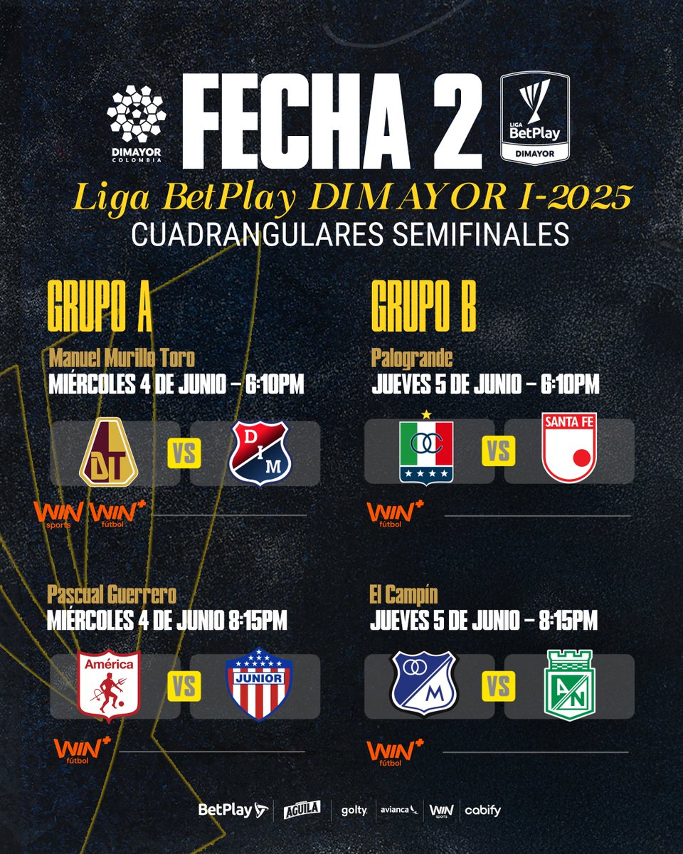 ¡Prográmate para las Fechas 1 y 2 de los Cuadrangulares Semifinales de la #LigaBetPlayDIMAYOR I-2025! ⚽💥

🔗 dimayor.com.co/2025/05/26/pro…

#LoDamosTodo