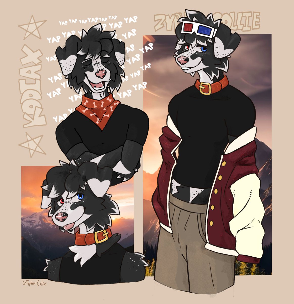 This amazing reference sheet art was made by the zippy <a href="/ZypherCollie/">Z Y P H E R</a> !!

He nailed Kodiax's 'yapiness' and expressions down SO WELL!
Leave it to a Collie to draw a darn good Collie!!! 😁