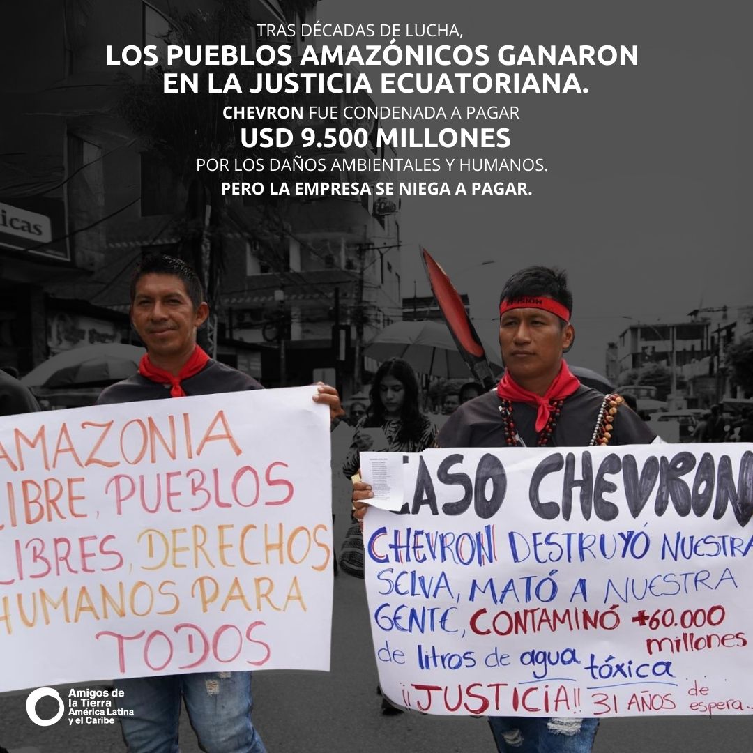 El 21 de mayo se realiza el día #AntiChevron denunciando uno de los crímenes corporativos más atroces de la historia: la violación de los derechos de los pueblos y sus derechos humanos con incluso la extinción de pueblos indígenas como consecuencia de la acción criminal de Texaco