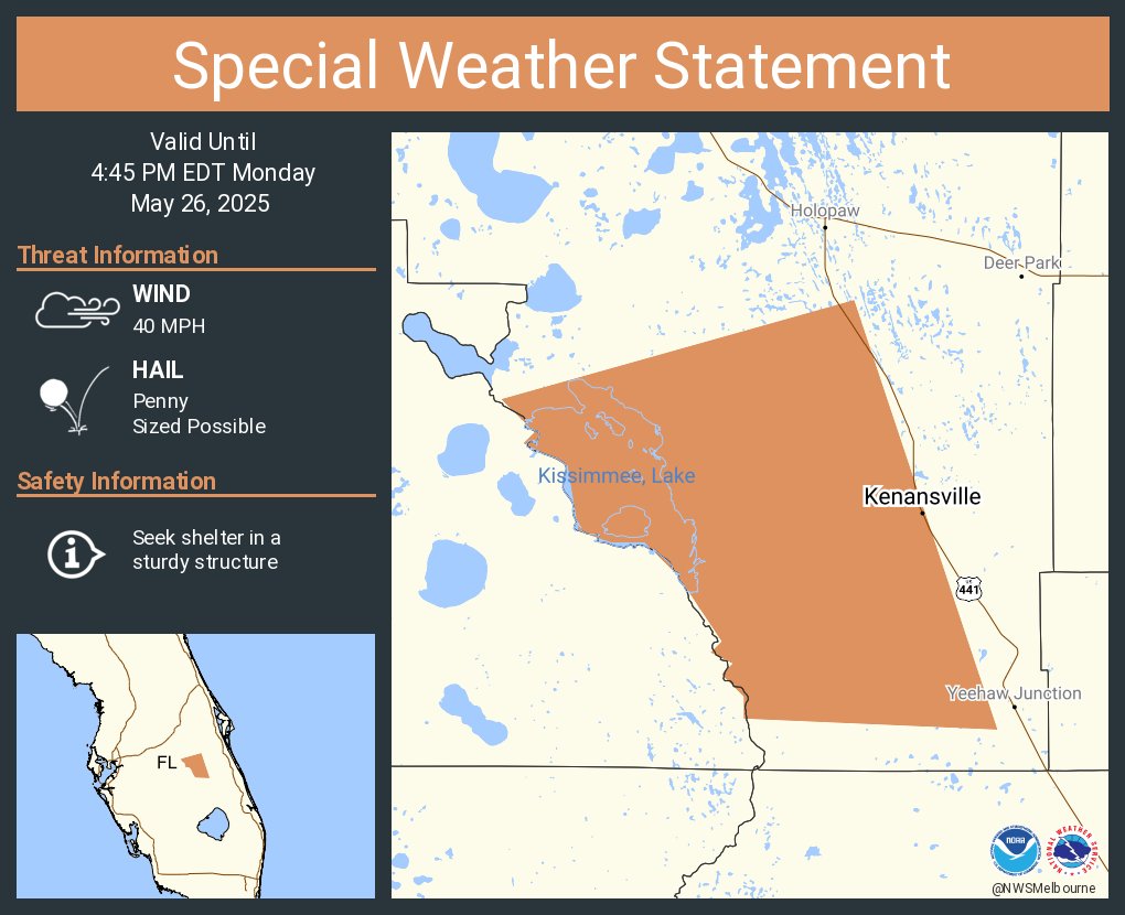 A special weather statement has been issued for Kenansville FL until 4:45 PM EDT