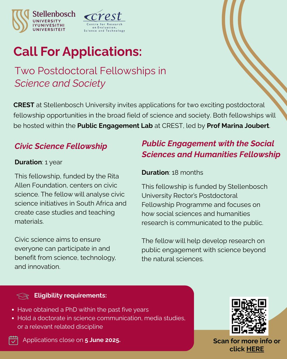 Two postdoctoral positions in #scicomm &amp; #engagement - looking forward to receiving applications - located in South Africa
