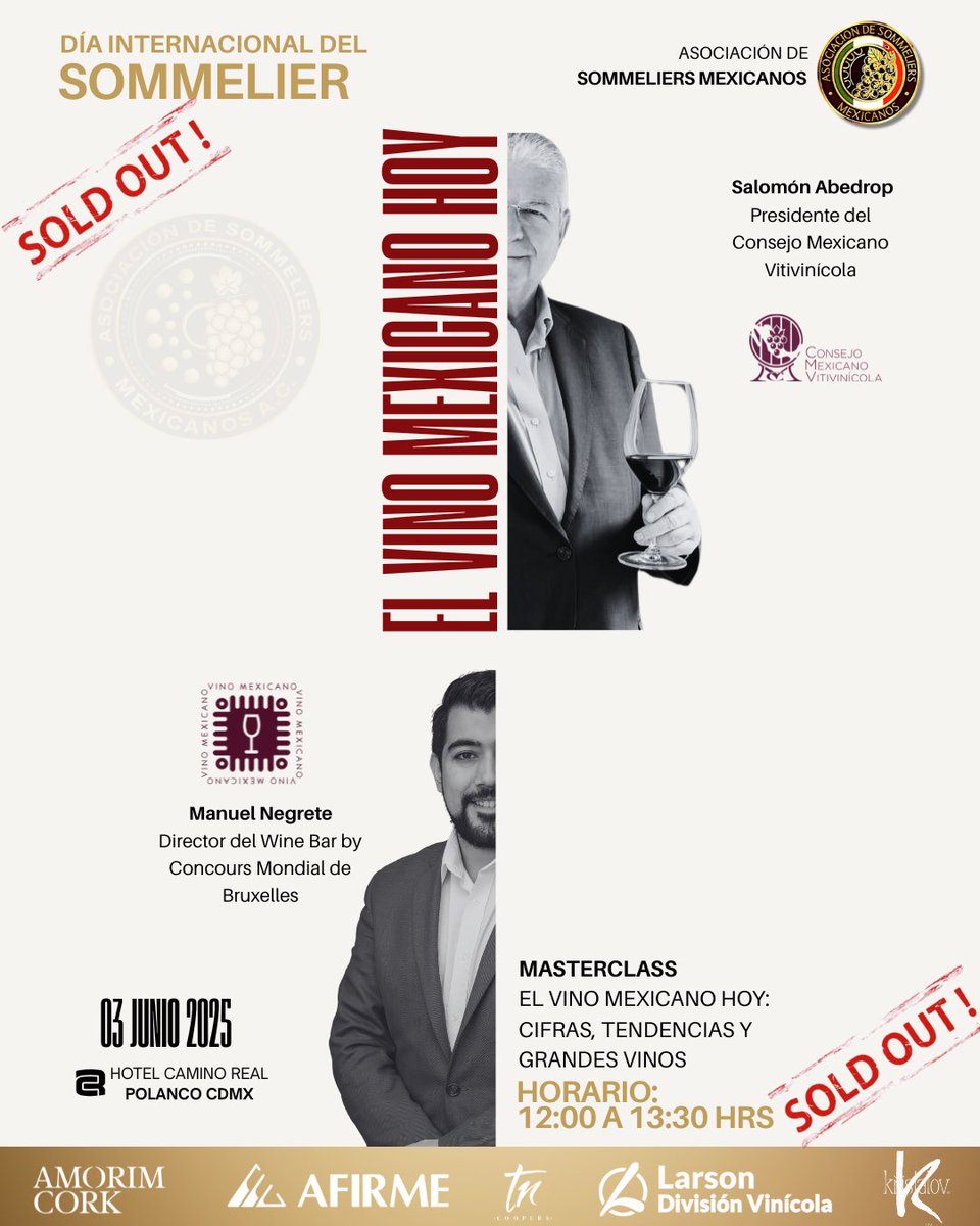 ¡SOLD OUT! | Masterclass El Vino Mexicano Hoy: Cifras, tendencias y grandes vinos. 

Agradecemos la respuesta entusiasta y los esperamos este 03 de junio. 

🍷 Aún puedes conseguir tus boletos para los Walk Around Tasting y para la gala de premiación. 

🎟 asm-eventos.com
