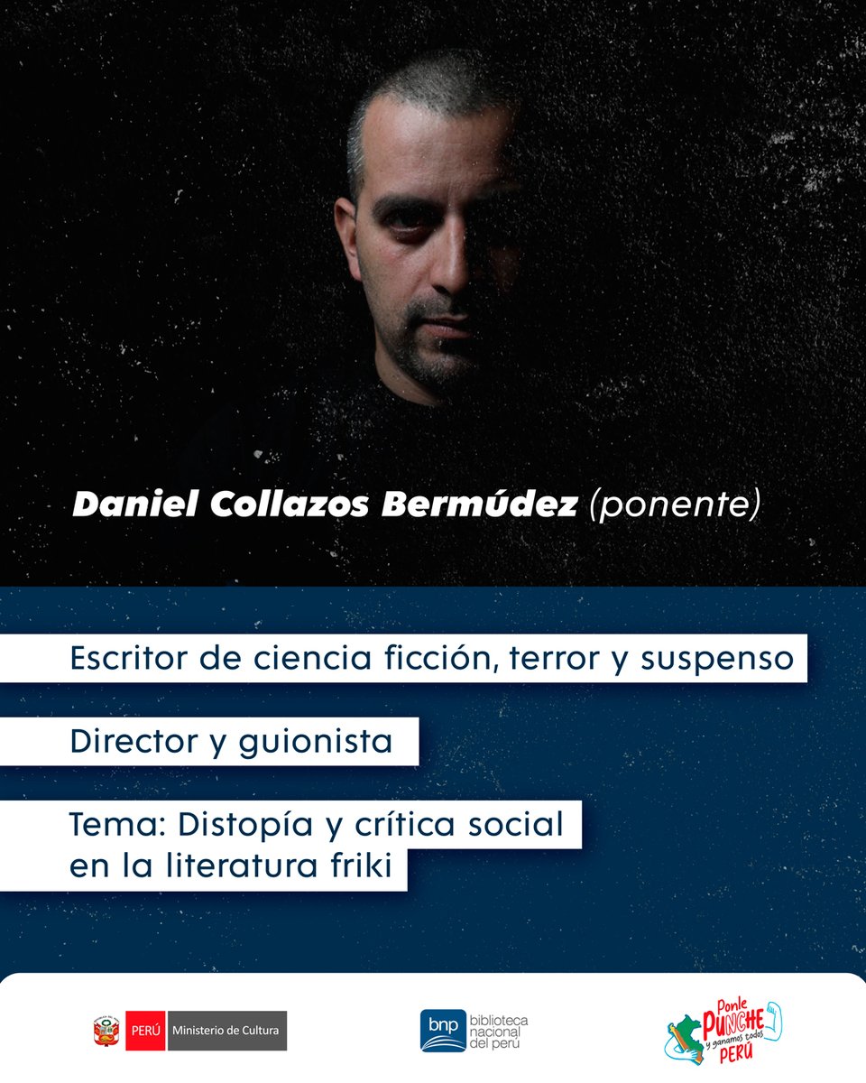 danielcollazosb's tweet photo. Acompáñame a @BibliotecaPeru a la celebración del Día del Orgullo Friki.

Hablaré sobre "Distopía y Crítica Social".

También estarán Alexiel Vidam (escritora) y Diego Olórtegui (Dibujante de #Marvel y #DCComics)

Día: 29 de mayo
Hora: 7 p.m.
Lugar: Biblioteca Nacional https://t.co/me58oMP51j