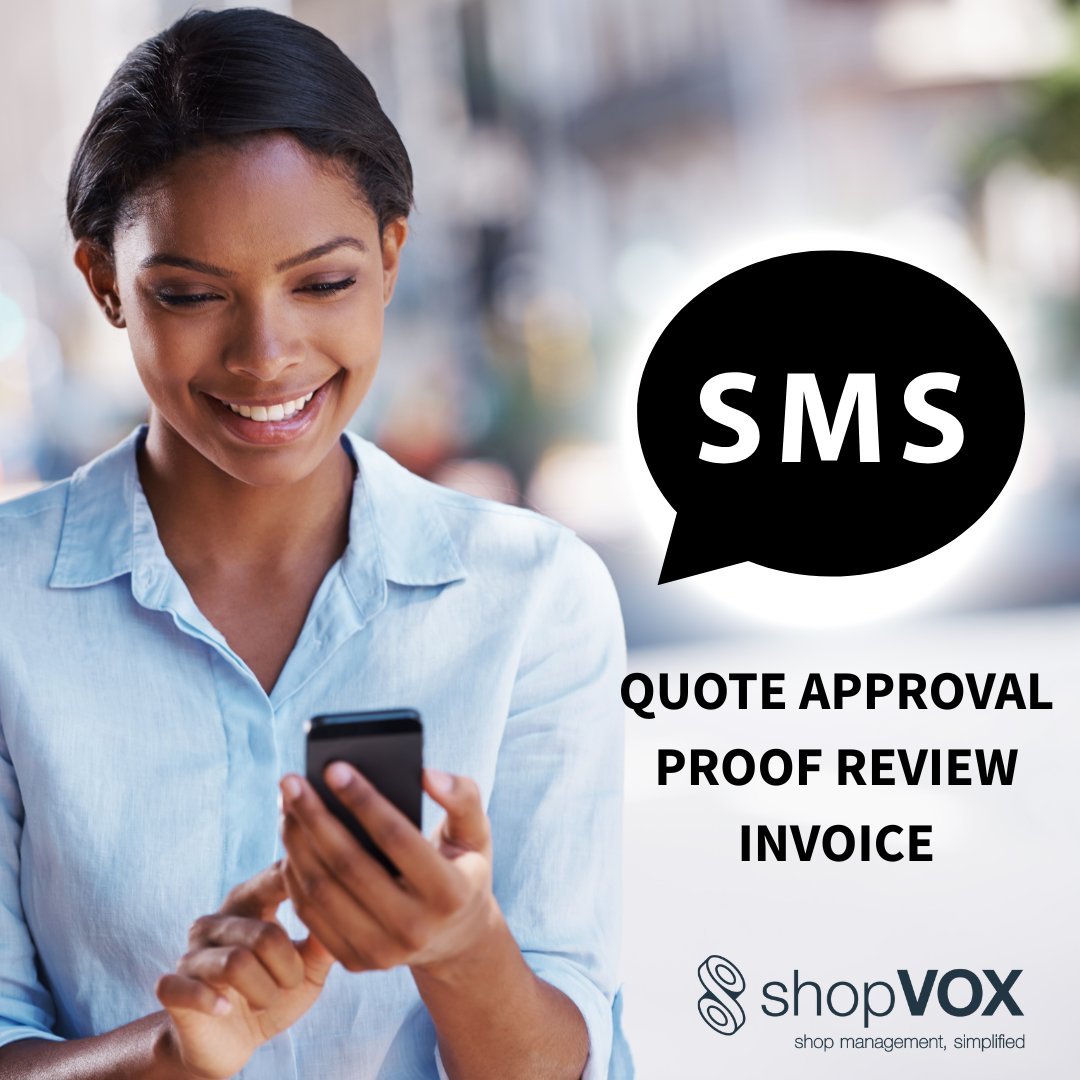 Waiting on email replies? Nah.
Text your way to faster approvals and faster payments — right from shopVOX PRO!
✅ Send automated SMS messages for quotes, proofs, and invoices
✅ Improve response times
✅ Get paid faster
 All powered by Twilio + shopVOX PRO shopvox.com/new-in-shopvox…