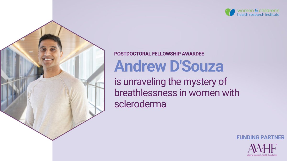 Women & Children's Health Research Institute (@wchriuofa) on Twitter photo <a href="/AndrewDsouz/">Andrew D'Souza</a> is tackling breathlessness in women with scleroderma, a misunderstood and understudied condition. As a WCHRI postdoctoral fellow, his research aims to close critical knowledge gaps and improve therapies.
Learn more about D’Souza’s <a href="/abwomenshealth/">Alberta Women’s Health Foundation</a>-funded research: <a href="/AndrewDsouz/">Andrew D'Souza</a> is tackling breathlessness in women with scleroderma, a misunderstood and understudied condition. As a WCHRI postdoctoral fellow, his research aims to close critical knowledge gaps and improve therapies.
Learn more about D’Souza’s <a href="/abwomenshealth/">Alberta Women’s Health Foundation</a>-funded research: