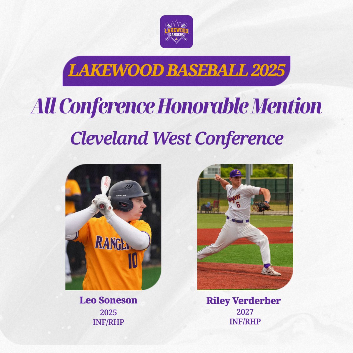 LHS Rangers Baseball (@lkwd_baseball) on Twitter photo ⚾️ALL CONFERENCE HONORS🏅
Congratulations to our <a href="/CLEWConference/">Cleveland West Conference</a> 2025 All Conference Selections:
1st Team: <a href="/C_Russell_25/">Cooper Russell</a> & <a href="/LoganEL17/">Logan Ellis</a>
2nd Team: <a href="/realdrewjones1/">Drew Jones</a> & <a href="/NickHart07/">Nick Hart</a>
Honorable Mention: <a href="/LeoSoneson10/">Leo Soneson</a> & <a href="/RileyVerderber/">Riley Verderber</a>
Proud of our recipients and team!
#RangerWay ⚾️ALL CONFERENCE HONORS🏅
Congratulations to our <a href="/CLEWConference/">Cleveland West Conference</a> 2025 All Conference Selections:
1st Team: <a href="/C_Russell_25/">Cooper Russell</a> & <a href="/LoganEL17/">Logan Ellis</a>
2nd Team: <a href="/realdrewjones1/">Drew Jones</a> & <a href="/NickHart07/">Nick Hart</a>
Honorable Mention: <a href="/LeoSoneson10/">Leo Soneson</a> & <a href="/RileyVerderber/">Riley Verderber</a>
Proud of our recipients and team!
#RangerWay