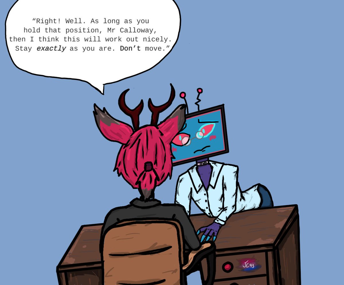 Jade_C93's tweet image. Doodle I did for bapples Assistance Required fic :) honestly its one of my favourite fics right now 🤣 go check it out if you haven't read it already
archiveofourown.org/works/63162808
#vox #Alastor #radiostatic #Hazbinhotel