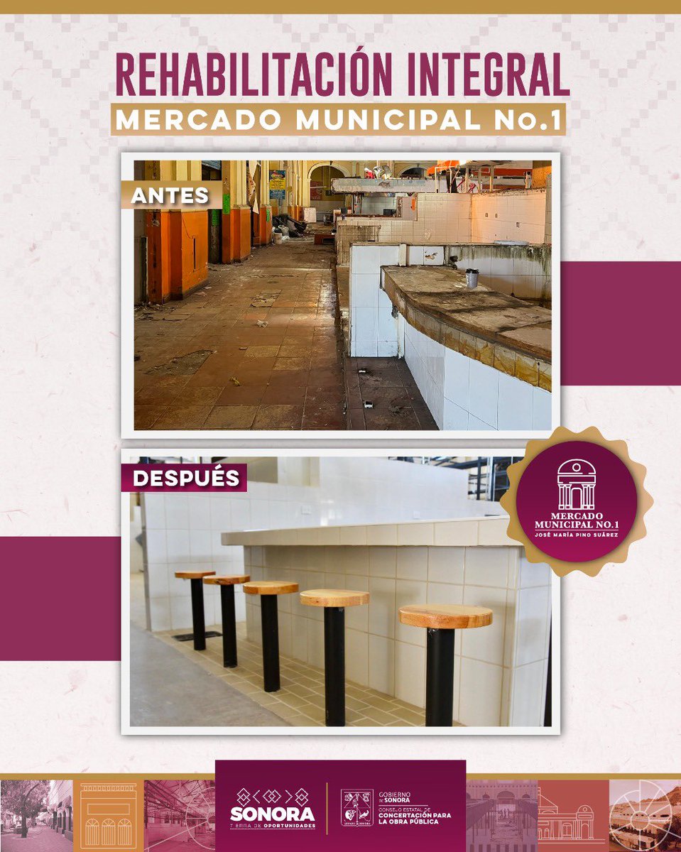 🏪Después de meses de rehabilitación, el Mercado Municipal No. 1 recibe nuevamente a sus locatarios.
Gracias al gobernador <a href="/AlfonsoDurazo/">Alfonso Durazo</a>, este emblemático espacio está listo para comenzar un nuevo siglo.

#RescatamosElMercado