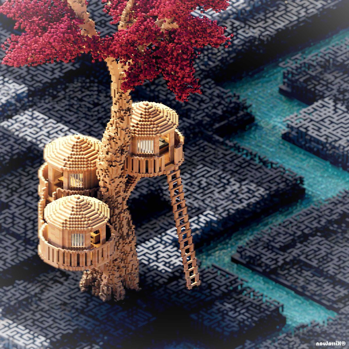 Tree house.
--- 
#voxelart #magicavoxel #3dart #noAI