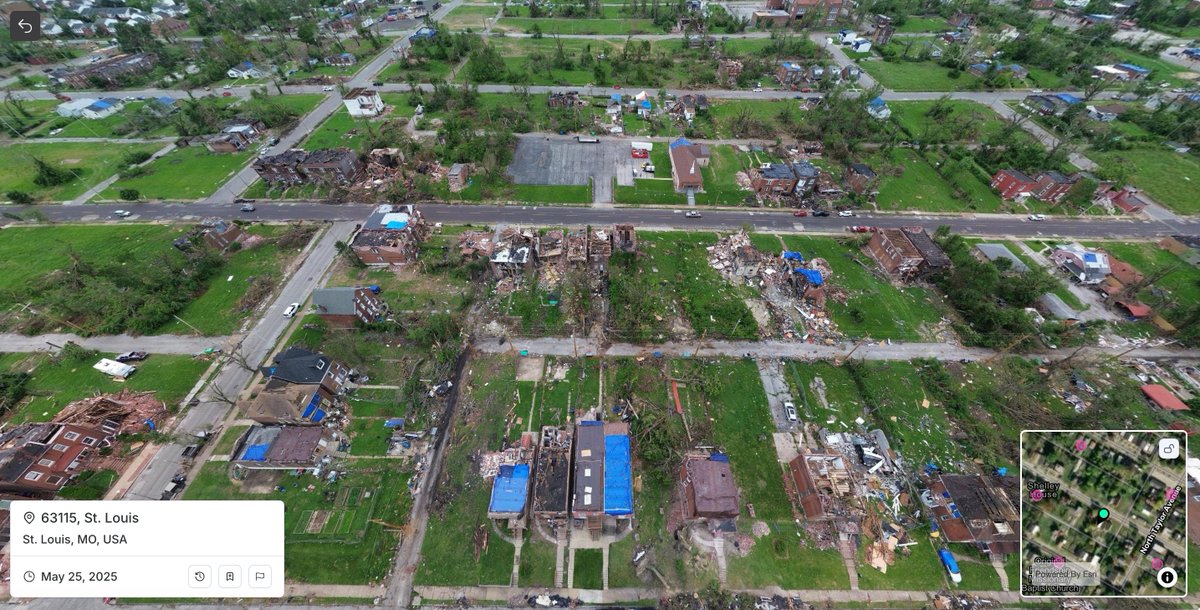 On May 16, 2025, a mile-wide tornado tracked through Greater St. Louis.

Below is an image of the area on the <a href="/LayerDrone/">LayerDrone</a> network in April, and another captured by a pilot using the <a href="/SpexiNetwork/">Spexi</a> app last weekend.