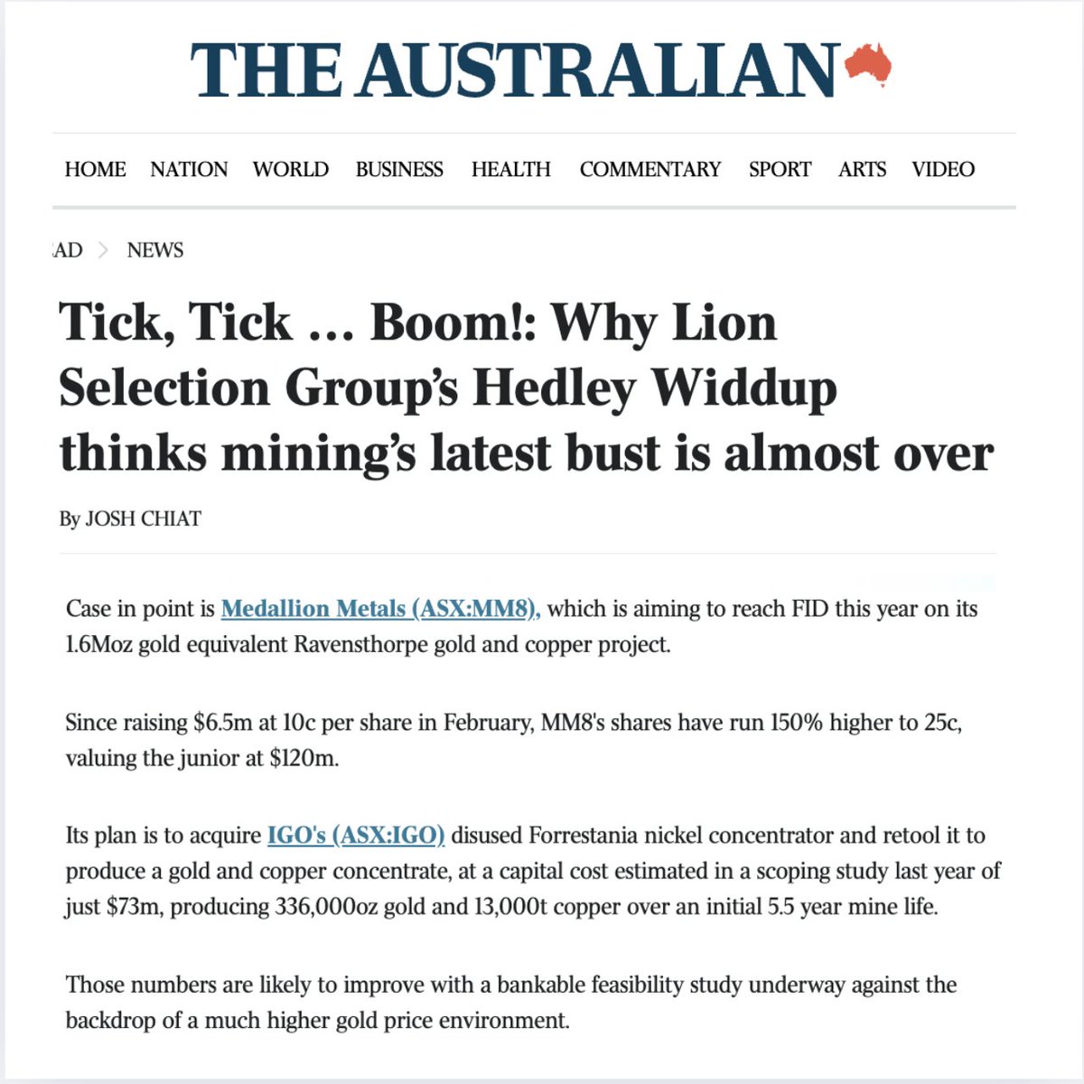 "Institutions starting to pile into gold developers like Medallion Metals"

👉  Read the full article here on The Australian website here: loom.ly/xpWgXcI

#Gold #MM8