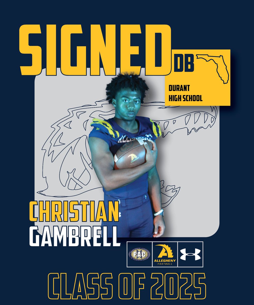 Allegheny Football (@alleghenyfb) on Twitter photo Christian Gambrell ( <a href="/christian_g1160/">Christian Gambrell β25</a> )
Defensive Back
Durant High School | Florida
#GoGators π Christian Gambrell ( <a href="/christian_g1160/">Christian Gambrell β25</a> )
Defensive Back
Durant High School | Florida
#GoGators π