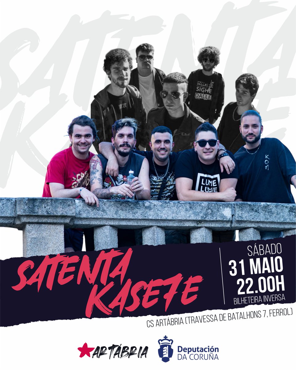 🦂 FERROL 🦂

Este sábado día 31 de maio estaremos na <a href="/FArtabria/">Associaçom Cultural Artábria</a>  presentando Ecos de Loita, xunto cos nosos punkis melidaos #Kase7e 📼

Que ganas temos de berrar #AquíEstáSATENTA por fin en Ferrol ⛴️

31/05
22:00H

Seguimos 👊🏼

🎟 Entrada inversa
📷 Alba Alcalde