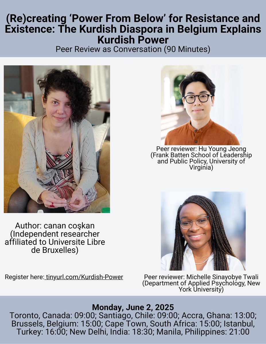 Johanna Ray Vollhardt (jrvollhardt.bsky.social) (@jorayvo) on Twitter photo The next session (& last before a 3month break) of the Psychology of Resistance Virtual Meeting Series is next Monday: canan coskan <a href="/canan_coskan/">canan coşkan</a>, Hu Young Jeong & Michelle Twali <a href="/michellestwali/">Michelle Twali</a> will discuss a paper on power & resistance among the Kurdish diaspora. Register in🧵 The next session (& last before a 3month break) of the Psychology of Resistance Virtual Meeting Series is next Monday: canan coskan <a href="/canan_coskan/">canan coşkan</a>, Hu Young Jeong & Michelle Twali <a href="/michellestwali/">Michelle Twali</a> will discuss a paper on power & resistance among the Kurdish diaspora. Register in🧵