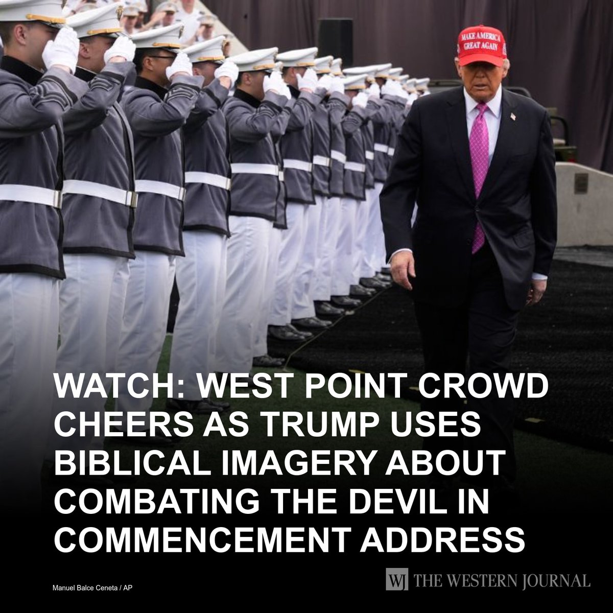 President Donald Trump employed biblical language about overcoming the devil to the roaring approval of the audience while delivering a commencement address at West Point Saturday. Trump noted right at the outset of his speech to the approximately 1,000… w-j.co/s/e47c1