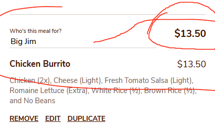 axdeath's tweet photo. Just bought a $14 Chipotle Double Chicken burrito and it's smaller than an envelope. this is the size of a $1 freezer burrito. I want my money back.

@ChipotleTweets https://t.co/oTgBcA7RbA