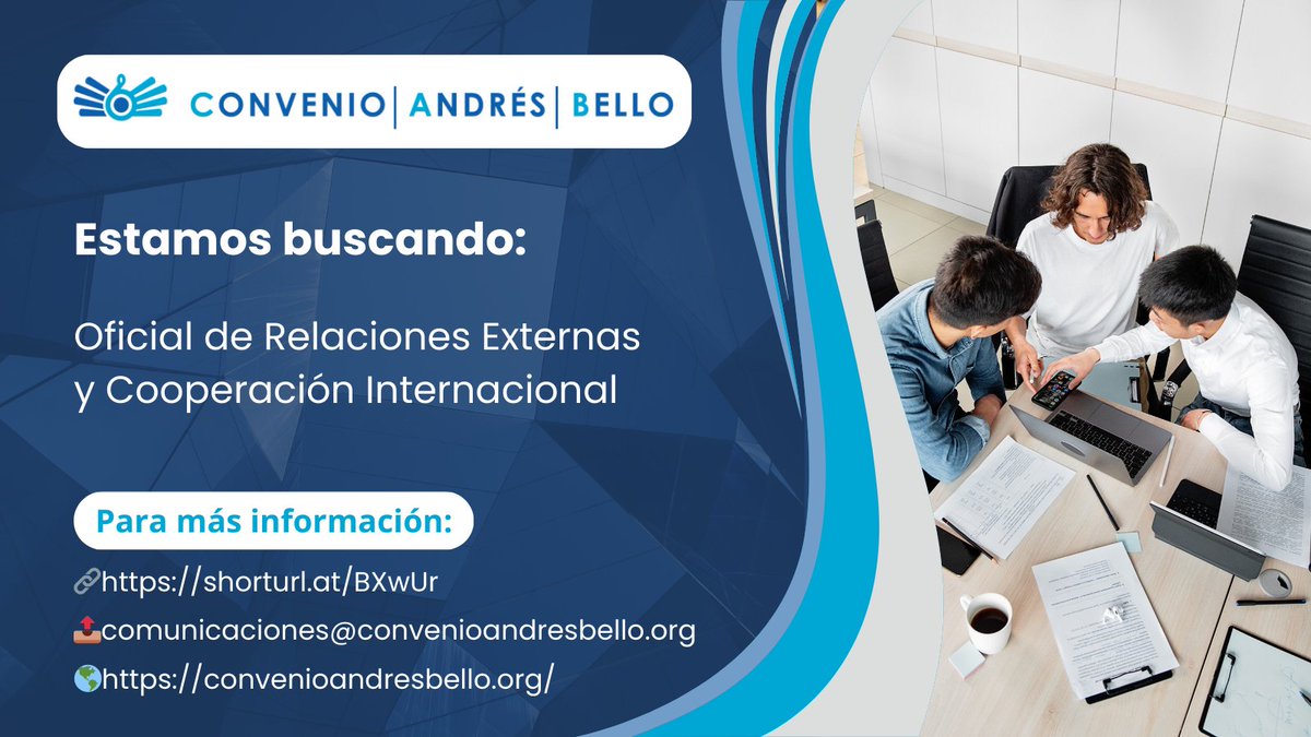 ConvenioAndrésBello (@espacio_cab) on Twitter photo #AnuncioCAB | <a href="/espacio_CAB/">ConvenioAndrésBello</a> Buscamos Oficial de Relaciones Externas y Cooperación Internacional
Para más información:
🔗shorturl.at/BXwUr
📤comunicaciones@convenioandresbello.org #AnuncioCAB | <a href="/espacio_CAB/">ConvenioAndrésBello</a> Buscamos Oficial de Relaciones Externas y Cooperación Internacional
Para más información:
🔗shorturl.at/BXwUr
📤comunicaciones@convenioandresbello.org