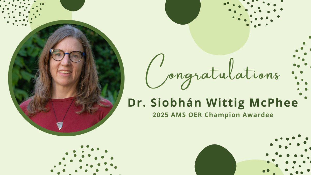 Join us in congratulating Dr. Siobhán Wittig McPhee, 2025 AMS UBC Open Education Resource (OER) Champion🏆, for her outstanding commitment to advancing affordable access to education by making OERs core to her innovative teaching practice. 👏

More: geog.ubc.ca/news/siobhan-w…