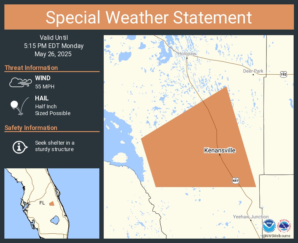 A special weather statement has been issued for Kenansville FL until 5:15 PM EDT