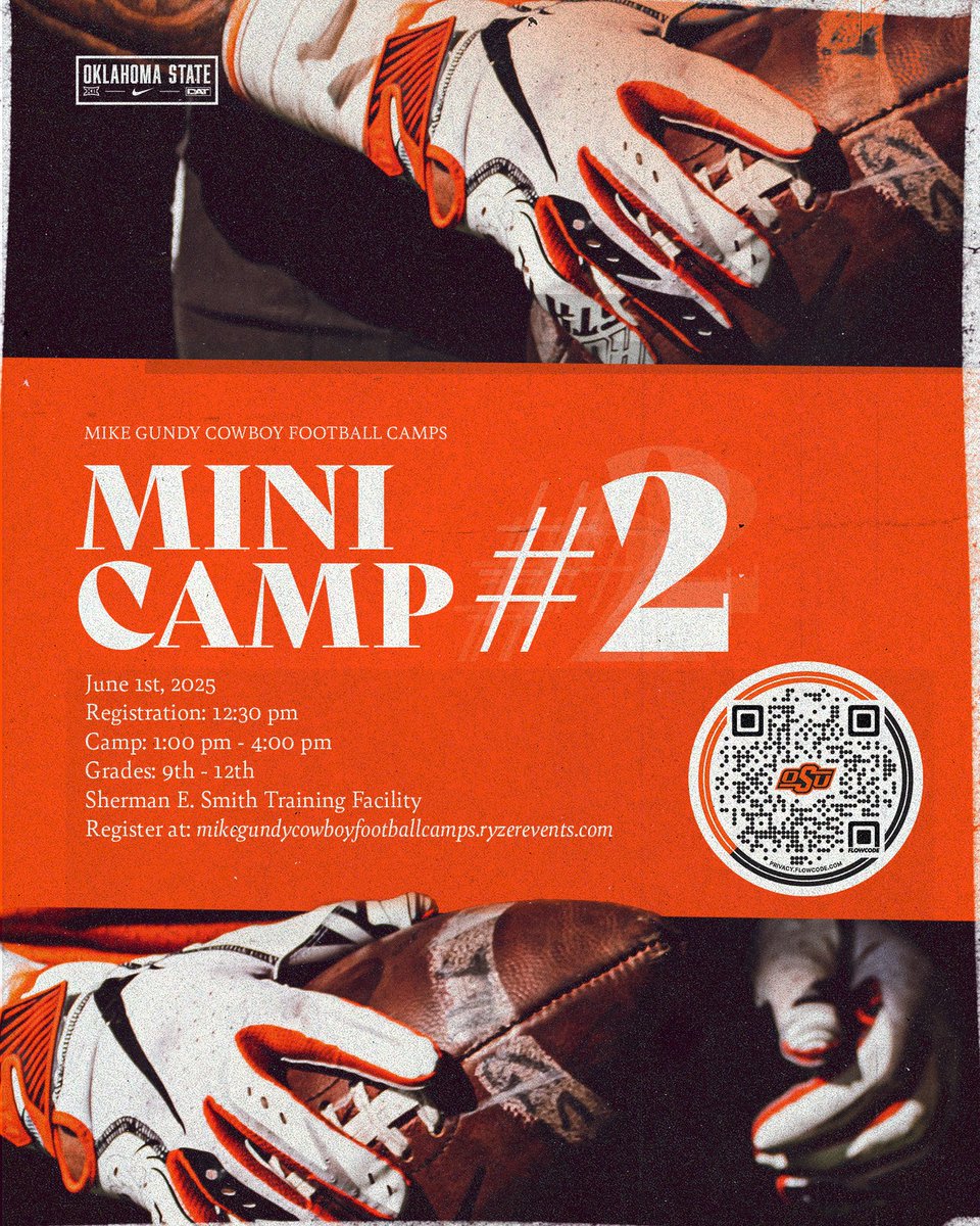 OSU Cowboy Football (@cowboyfb) on Twitter photo Mini camps 1️⃣ & 2️⃣ are this week! 
Register now for either morning or afternoon session ⬇️
okla.st/CowboyFootball… Mini camps 1️⃣ & 2️⃣ are this week! 
Register now for either morning or afternoon session ⬇️
okla.st/CowboyFootball…