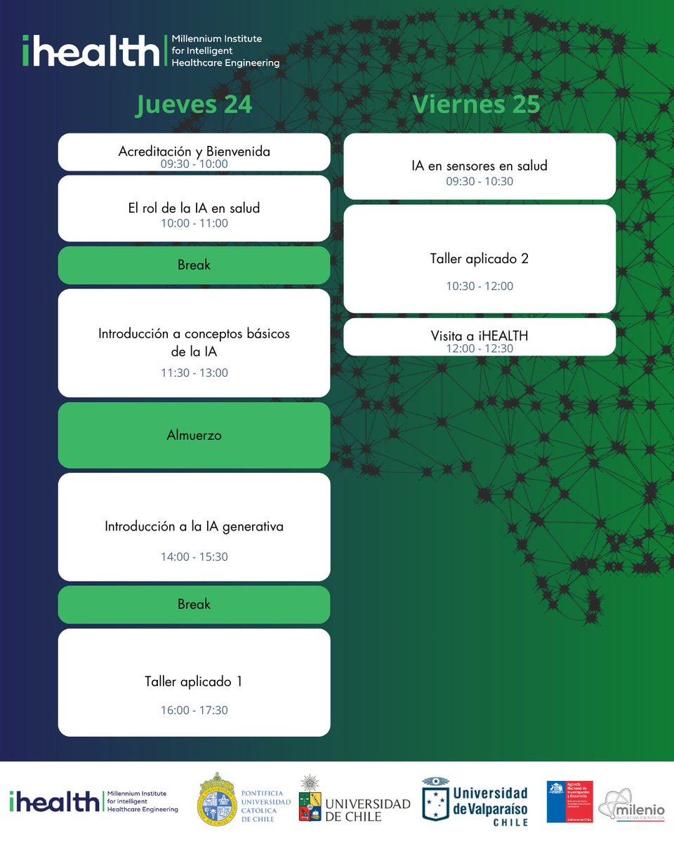 iHEALTH (@ihealthmilenio) on Twitter photo 💻🩺 ¡Inscríbete en la 1° Escuela de Invierno iHEALTH en Inteligencia Artificial aplicada a la salud!
Revisa todos los detalles acá: drive.google.com/file/d/15Tf7Ss…
<a href="/ANID_Chile/">Agencia Nacional de Investigación y Desarrollo</a>
<a href="/ucatolica/">Universidad Católica</a> <a href="/uchile/">Universidad de Chile</a> <a href="/uvalpochile/">Universidad de Valparaíso</a>
#iHEALTH #CentrosANID #IAenSalud #IA #Salud #Medicina #Ingenieria 💻🩺 ¡Inscríbete en la 1° Escuela de Invierno iHEALTH en Inteligencia Artificial aplicada a la salud!
Revisa todos los detalles acá: drive.google.com/file/d/15Tf7Ss…
<a href="/ANID_Chile/">Agencia Nacional de Investigación y Desarrollo</a>
<a href="/ucatolica/">Universidad Católica</a> <a href="/uchile/">Universidad de Chile</a> <a href="/uvalpochile/">Universidad de Valparaíso</a>
#iHEALTH #CentrosANID #IAenSalud #IA #Salud #Medicina #Ingenieria
