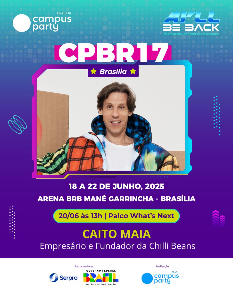 Confirmado na #CPBR17! Caito Maia, fundador da Chilli Beans e estrela do Shark Tank Brasil, chega com muita inspiração, autenticidade e criatividade no Palco What’s Next!
📅 20/06 – 13h 🎟 bit.ly/CPBR17 De 18 a 22/06 | Arena BRB Mané Garrincha – DF
