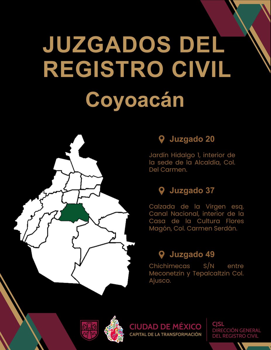 ✍️🏻 𝐉𝐮𝐳𝐠𝐚𝐝𝐨𝐬 𝐝𝐞𝐥 𝐑𝐞𝐠𝐢𝐬𝐭𝐫𝐨 𝐂𝐢𝐯𝐢𝐥 𝐞𝐧 𝐂𝐨𝐲𝐨𝐚𝐜𝐚́𝐧 ✍️🏻
¡Explora estos juzgados donde la eficiencia y la atención se unen para hacer tus trámites más sencillos! Descubre un servicio ágil y confiable para tus trámites.