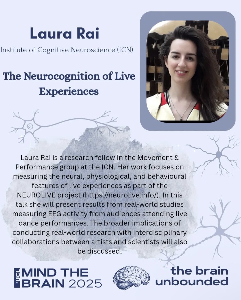 📢 Time to announce our next Mind
the Brain speaker, Laura Rai!

🧠 Join Mind the Brain on June 14th 9:00-15:00 to hear more!

🎟️ Tickets on sale! Book now for an Early Bird discount!

🔗 Link in bio
#mindthebrain #mindthebrain2025
#cognitiveneuroscience #brain #mind #cognition