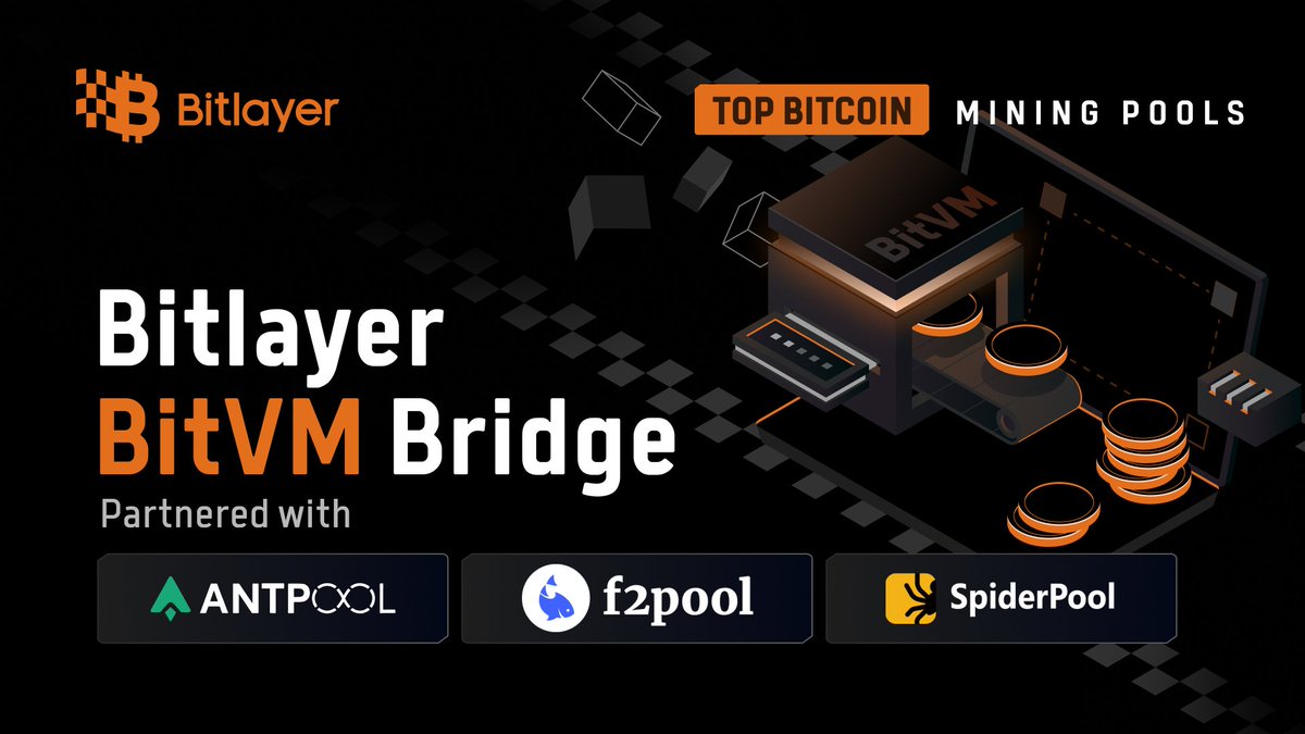 🧡We’re beyond excited to break the news: 
Bitlayer has forged strategic partnerships with three major BTC mining pools — Antpool, F2Pool, and SpiderPool — whose combined global hashrate accounts for nearly 40% of the total Bitcoin network. <a href="/AntPoolofficial/">ANTPOOL</a> <a href="/f2pool_official/">f2pool 🐟</a>