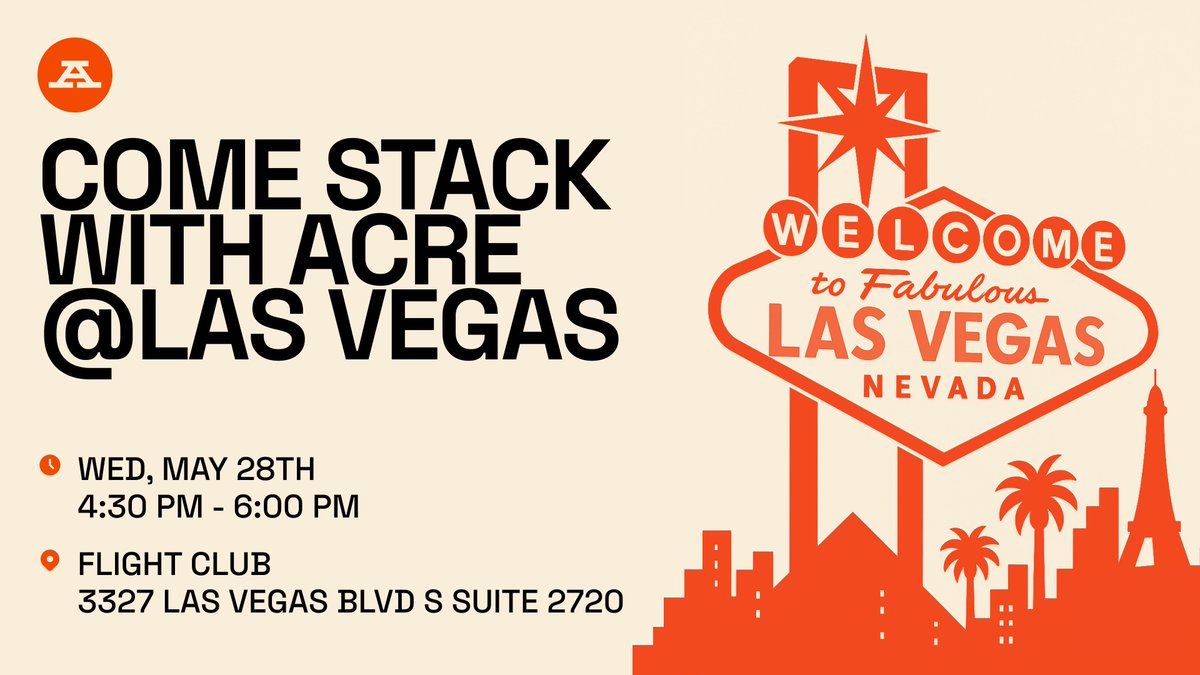 AcreBTC (@acrebtc) on Twitter photo BTCFi is live in Vegas.
Come stack with the <a href="/AcreBTC/">Acre.Fi - Compound Bitcoin</a> team at Bitcoin 2025: <a href="/La_Walla_/">Laura</a> <a href="/namanmtl/">naman</a> <a href="/nico186_/">nico186 🥔🥔</a>
Register at: lu.ma/o0dfac48
Wed, May 28
4:30–6:00 PM
Flight Club – 3327 Las Vegas Blvd S, Suite 2720
no fluff. no gatekeepers. just bitcoin. BTCFi is live in Vegas.
Come stack with the <a href="/AcreBTC/">Acre.Fi - Compound Bitcoin</a> team at Bitcoin 2025: <a href="/La_Walla_/">Laura</a> <a href="/namanmtl/">naman</a> <a href="/nico186_/">nico186 🥔🥔</a>
Register at: lu.ma/o0dfac48
Wed, May 28
4:30–6:00 PM
Flight Club – 3327 Las Vegas Blvd S, Suite 2720
no fluff. no gatekeepers. just bitcoin.