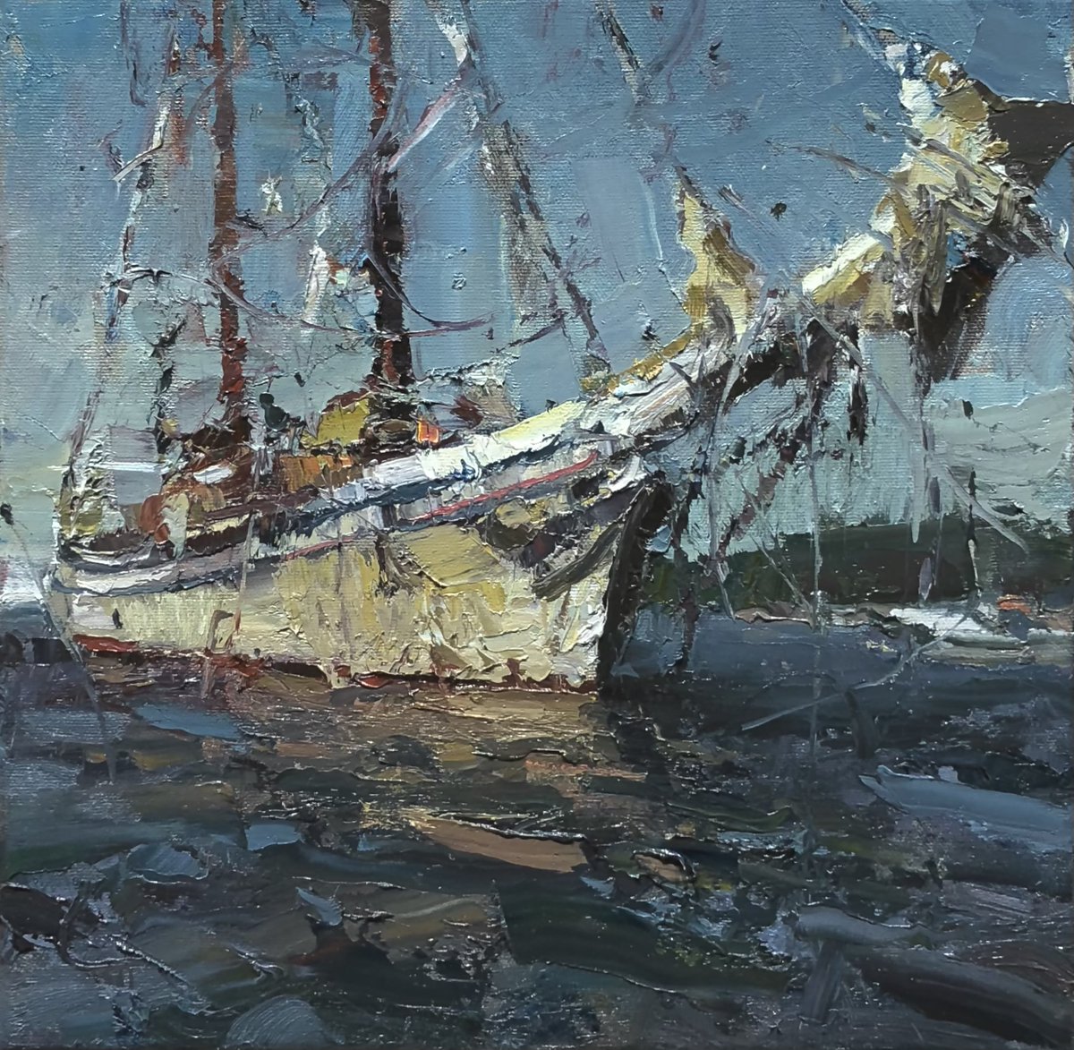TadRetz's tweet image. "Heritage coming in to Camden" oil on canvas. 12x12in. Painted in 2022. Sold