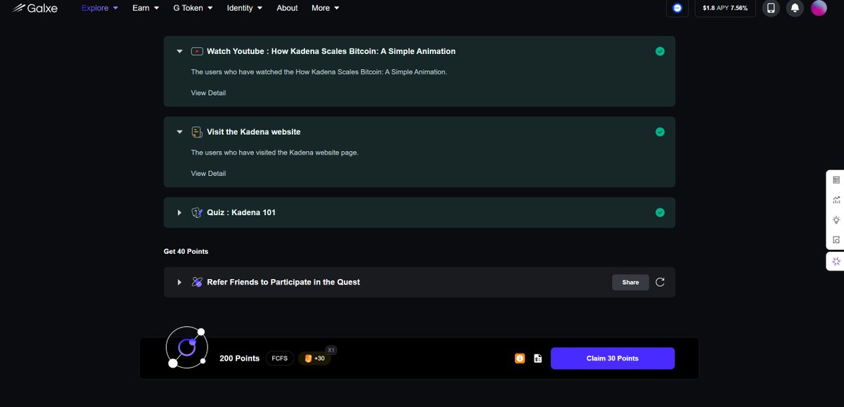 Kadena $KDA Airdrop [FCFS] 🪂
Cost $0

Complete The Galxe Quest  in 100K $KDA pool (worth $54k) currently 

Go to: app.galxe.com/quest/Kadena/G…
 Check for other quest &amp; complete!
Quiz Answer 
    D B B

<a href="/kadena_io/">Kadena</a> is a Layer 1 Proof-of-Work blockchain with a focus on providing high
