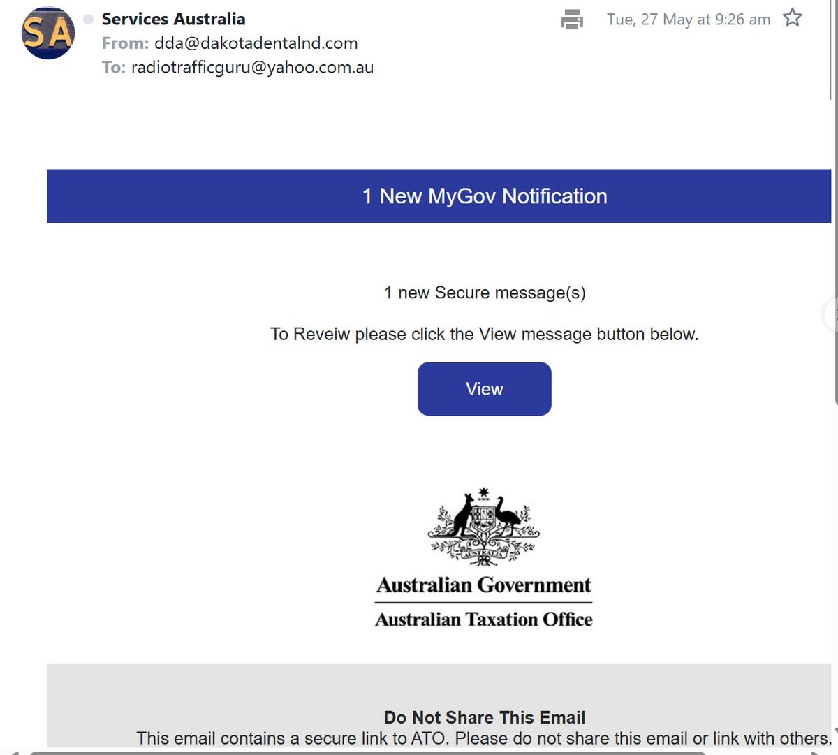 David_J_Harley's tweet image. I'm not stupid, I don't click on links. Some may not be too aware and may do so. It annoys me some government services do send links. No messages on MyGov.