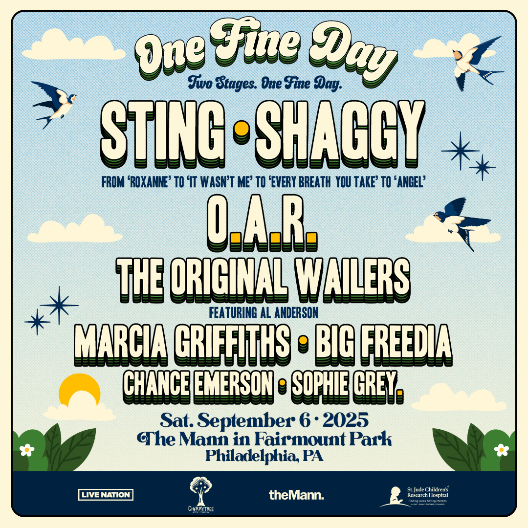 the Mann. (@manncenter) on Twitter photo JUST ANNOUNCED! 🌴#Sting & <a href="/DiRealShaggy/">Mr Boombastic</a>'s One Fine Day returns to the Mann on Saturday, September 6 with O.A.R, The Original Wailers feat. Al Anderson, Marcia Griffiths, Big Freedia, Chance Emerson & Sophie Grey. Tickets on sale Friday, May 30 @ 10AM! JUST ANNOUNCED! 🌴#Sting & <a href="/DiRealShaggy/">Mr Boombastic</a>'s One Fine Day returns to the Mann on Saturday, September 6 with O.A.R, The Original Wailers feat. Al Anderson, Marcia Griffiths, Big Freedia, Chance Emerson & Sophie Grey. Tickets on sale Friday, May 30 @ 10AM!