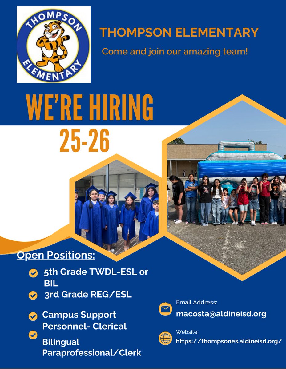 MiriMM2 (@miriac1014) on Twitter photo Talent Wanted: Help Students Thrive! We’re looking for individuals who are ready to help our students reach their best self academically and socially.
Give us a call and let us know how you’re ready to make impact. <a href="/AldineISD/">Aldine ISD</a> <a href="/ImTorres86/">Imelda Torres, M. Ed.</a> Talent Wanted: Help Students Thrive! We’re looking for individuals who are ready to help our students reach their best self academically and socially.
Give us a call and let us know how you’re ready to make impact. <a href="/AldineISD/">Aldine ISD</a> <a href="/ImTorres86/">Imelda Torres, M. Ed.</a>